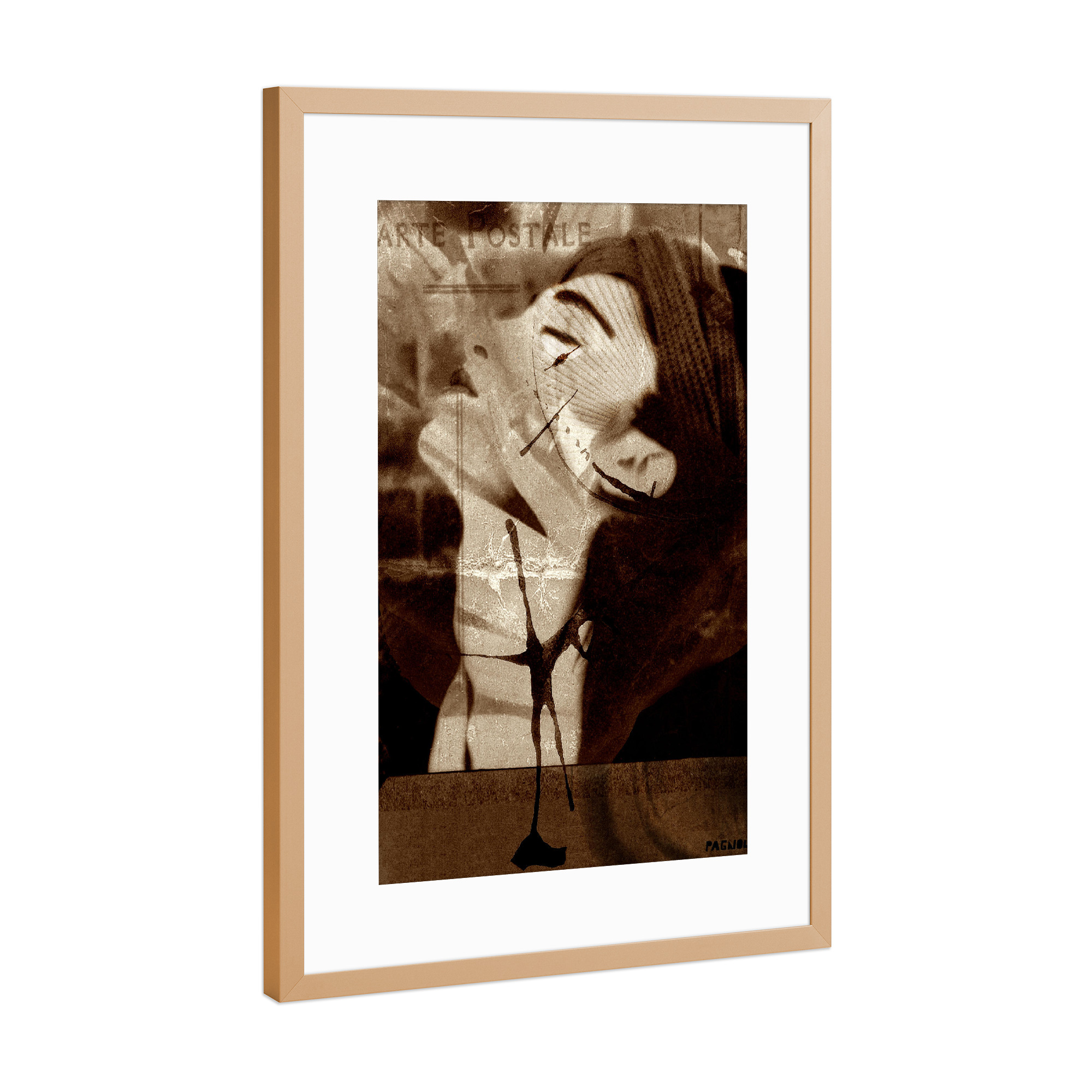 Poster mit Rahmen Kupfer "Carte postale" artboxONE - Fashion - Portrait,Woman,Model,Beauty,Fashion,Painting,Art,Arty,Make-up