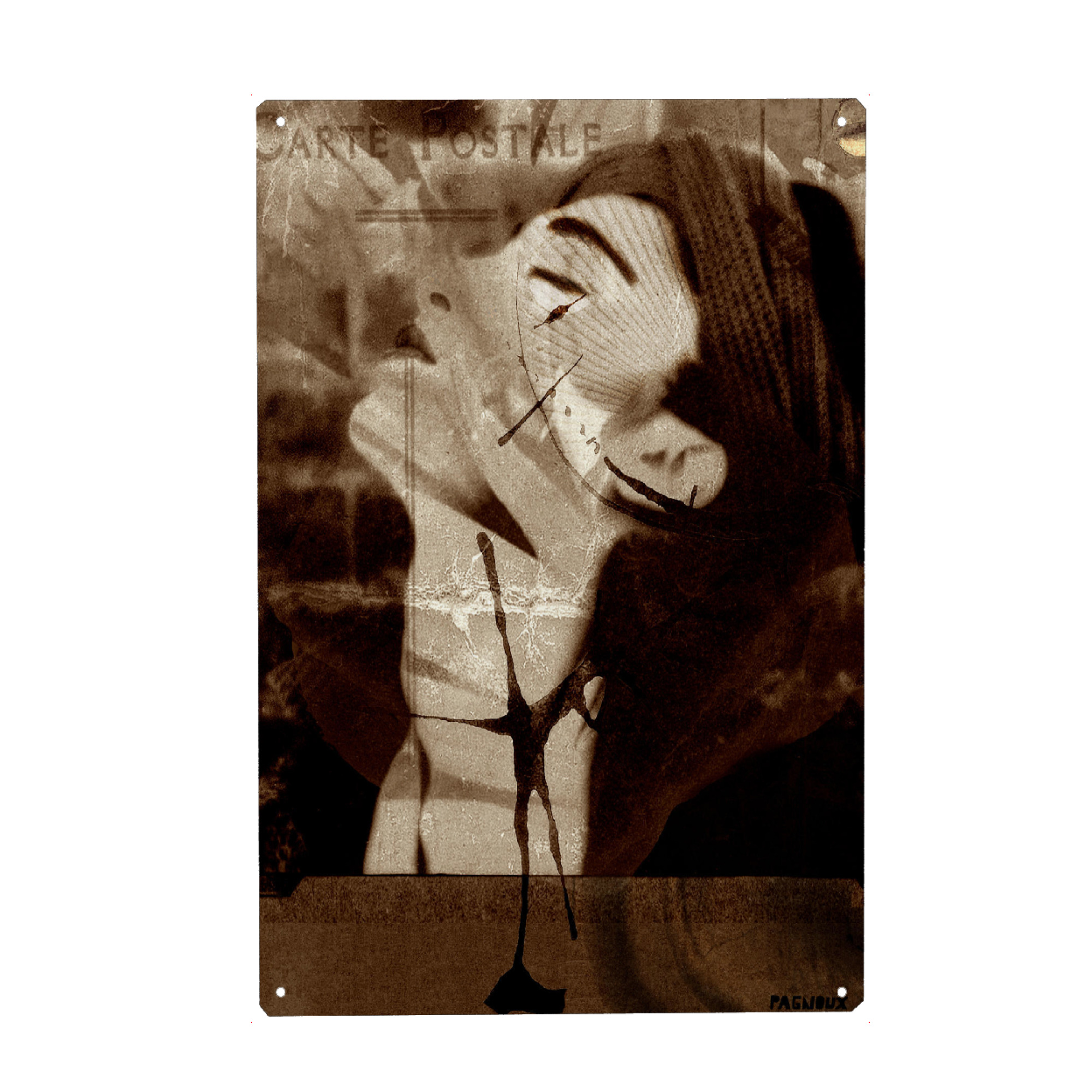 Holzbild "Carte postale" artboxONE - Fashion - Portrait,Woman,Model,Beauty,Fashion,Painting,Art,Arty,Make-up