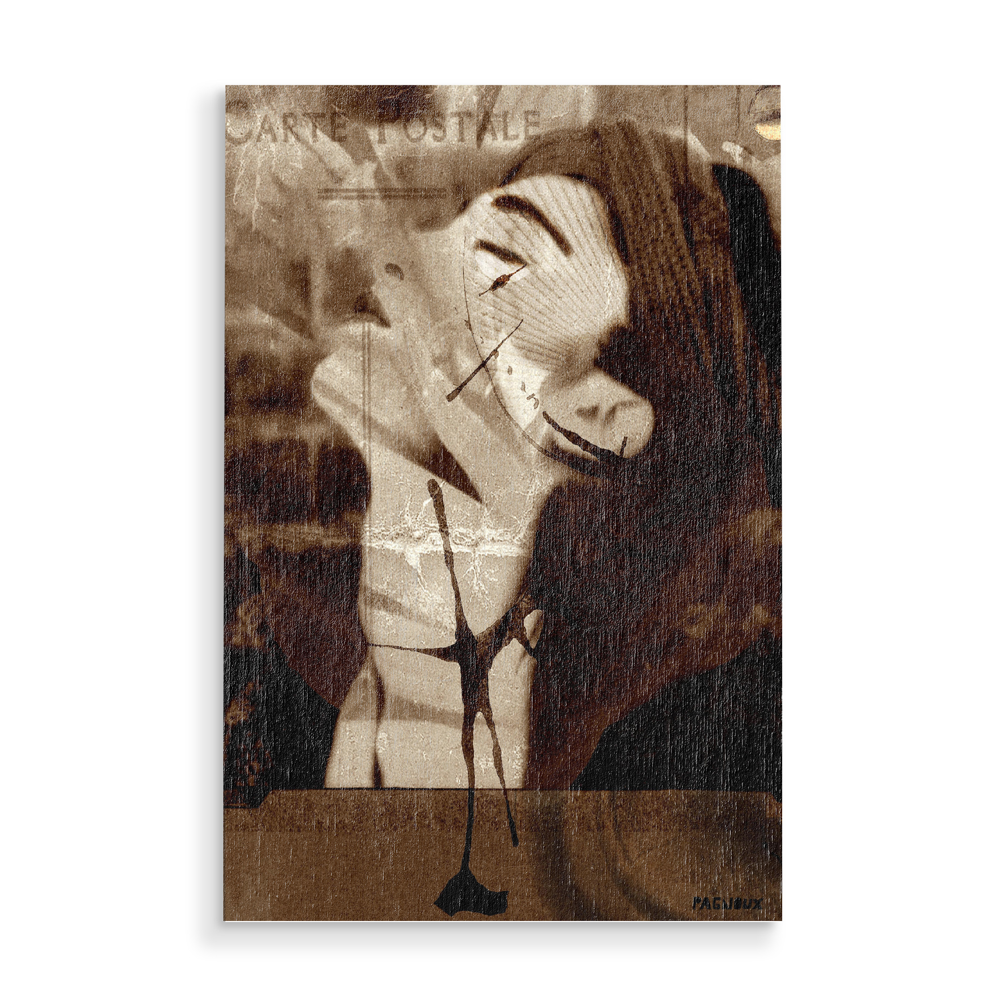 Holzbild "Carte postale" artboxONE - Fashion - Portrait,Woman,Model,Beauty,Fashion,Painting,Art,Arty,Make-up
