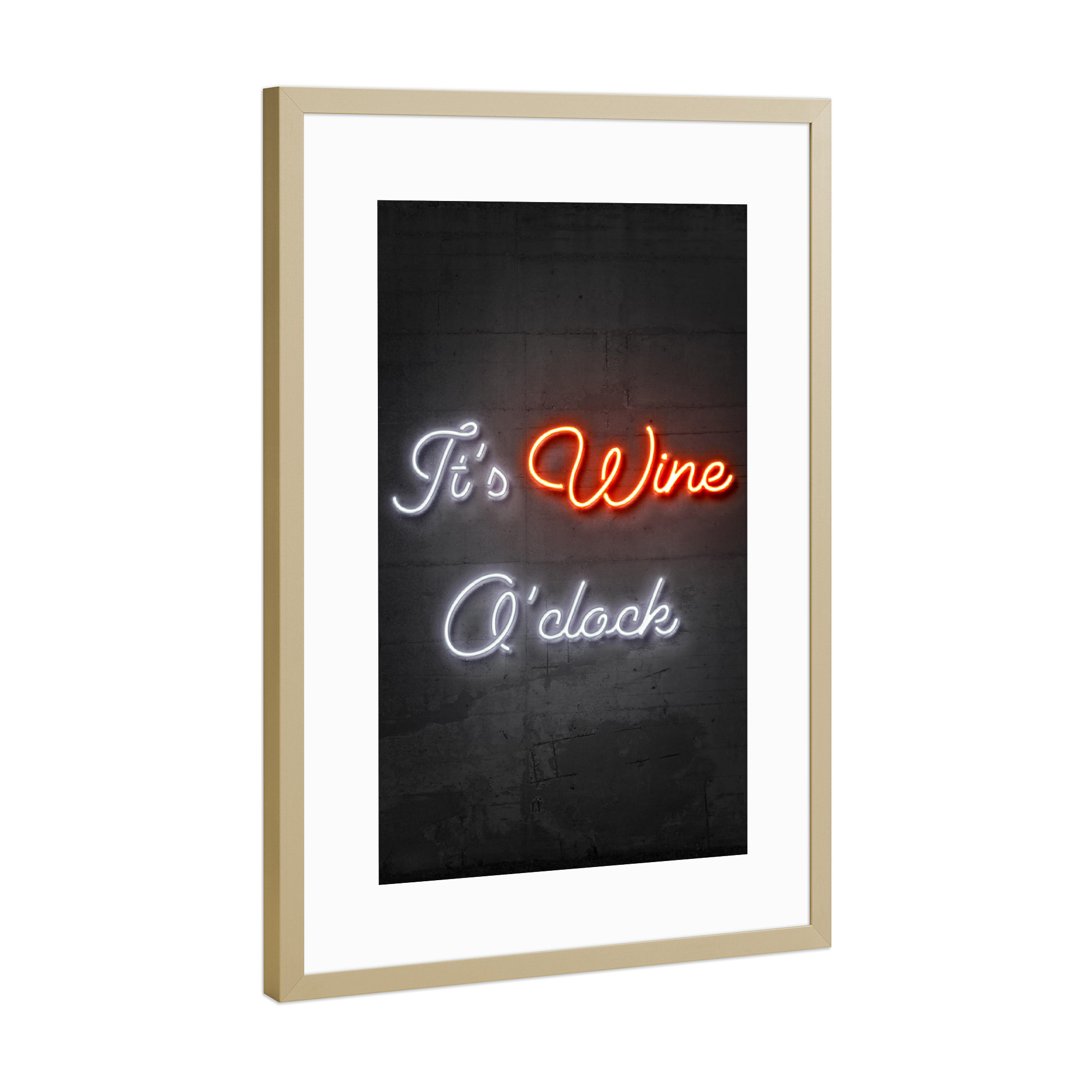 Poster mit Rahmen Gold "It's wine o'clock" artboxONE - Typografie,Essen & Trinken,Streetart,Essen & Trinken / Alkohol
