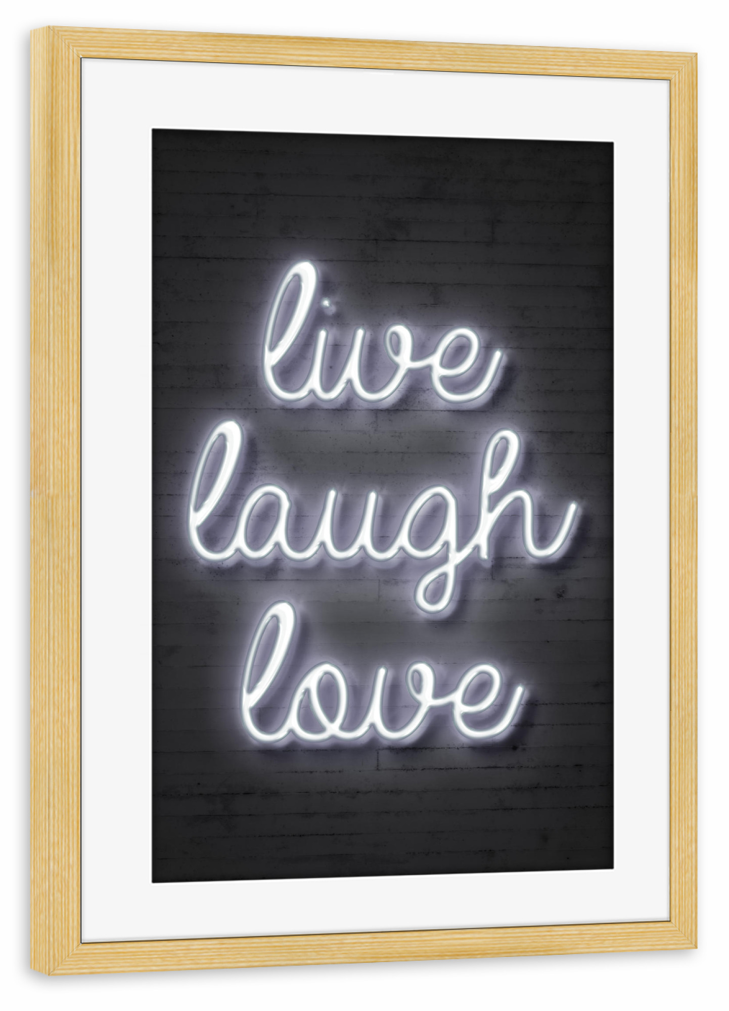 Poster mit Rahmen kiefer "Live laugh love" artboxONE - Typografie,Liebe,Streetart