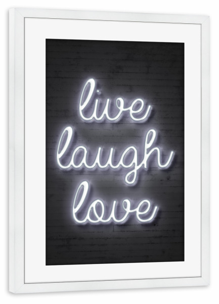 Poster mit Rahmen weiß "Live laugh love" artboxONE - Typografie,Liebe,Streetart