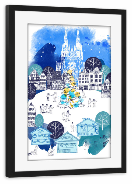 Poster mit Rahmen schwarz "Merry Christmas Cologne!" artboxONE - Städte / Köln,Weihnachten