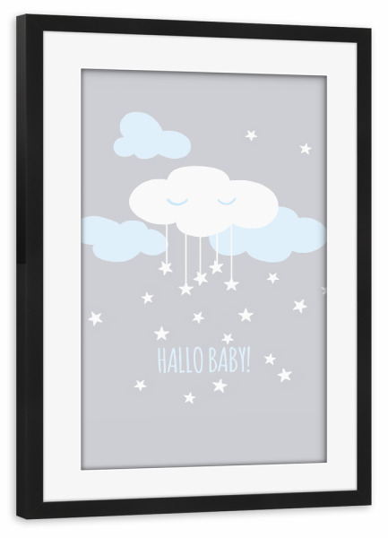 Poster mit Rahmen schwarz "Hallo Baby 2" artboxONE - Für Kinder,Für Mama,Für Papa