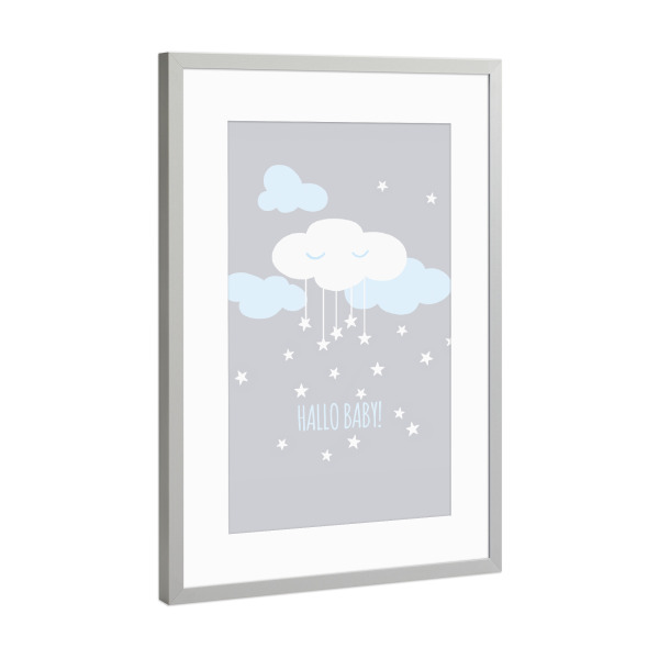 Poster mit Rahmen Silber "Hallo Baby 2" artboxONE - Für Kinder,Für Mama,Für Papa
