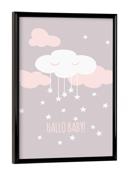 Poster mit schwarzem Rahmen "Hallo Baby" artboxONE - Für Kinder,Für Mama,Für Papa - Geburt,Baby,Willkommenzuhause,Hallo,Kinderzimmer,Kind