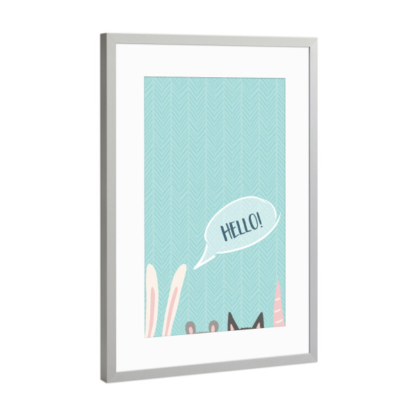 Poster mit Rahmen Silber "Hello 3" artboxONE - Für Kinder,Tiere