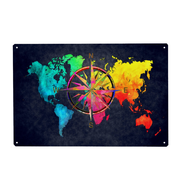 Holzbild "World map wind rose 5 color" artboxONE - Reise,Kartografie