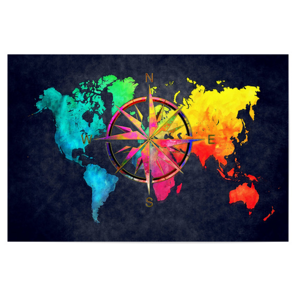 Poster 30x20 cm "World map wind rose 5 color" artboxONE - Reise,Kartografie