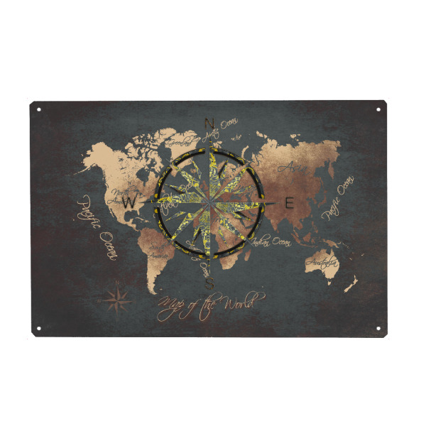 Holzbild "World map wind rose 4 brown" artboxONE - Reise,Kartografie