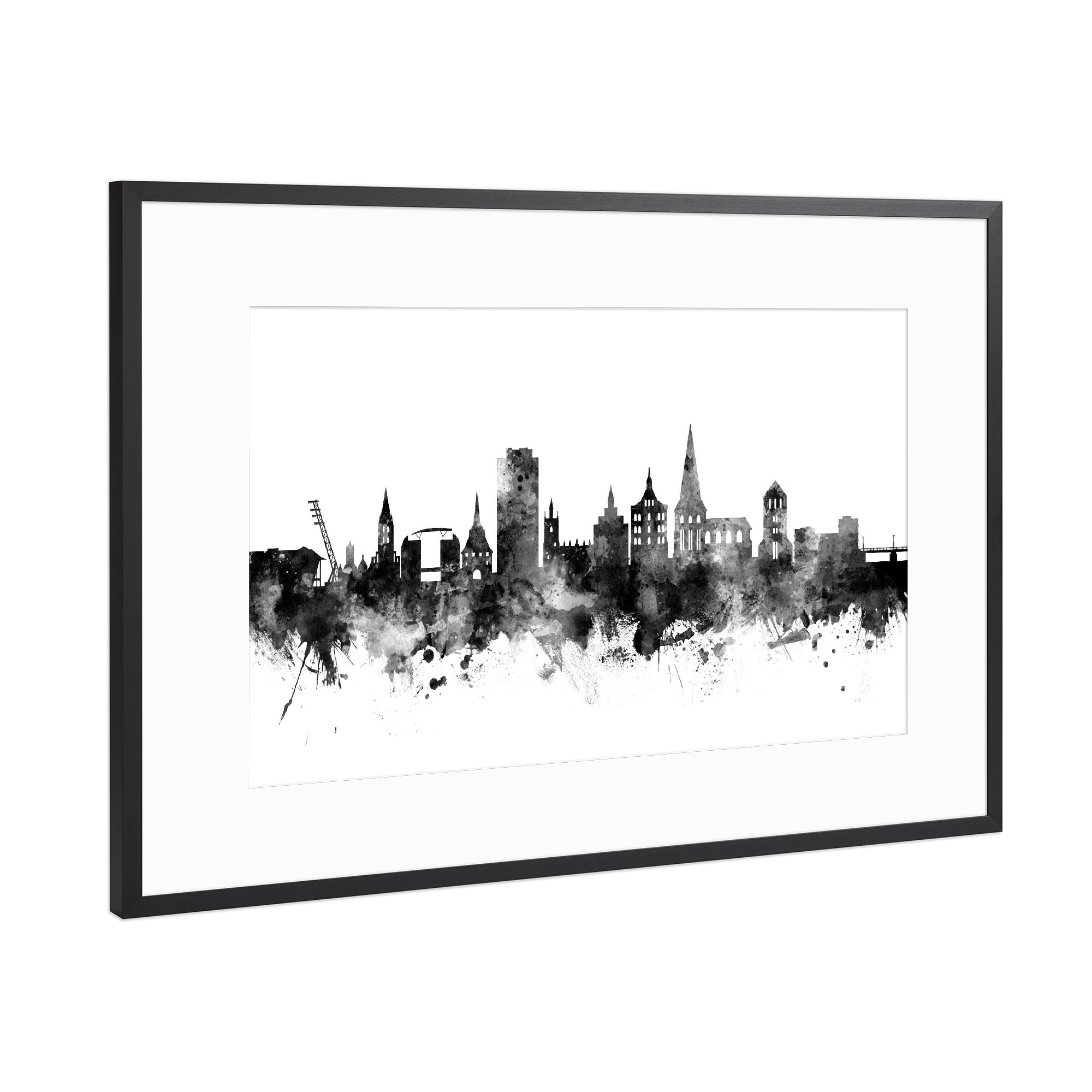 Poster mit Rahmen Schwarz (Metallic) "Rostock Germany Skyline 2" artboxONE - Städte,Reise,Schwarzweiß,Städte / Weitere
