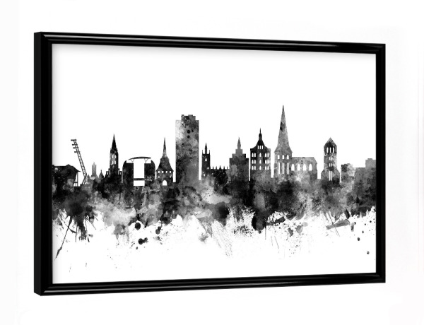 Poster mit schwarzem Rahmen "Rostock Germany Skyline 2" artboxONE - Städte,Reise,Schwarzweiß,Städte / Weitere