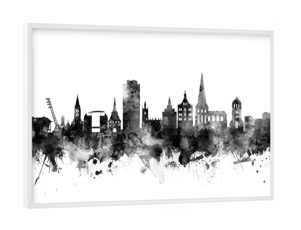 Poster mit weißem Rahmen "Rostock Germany Skyline 2" artboxONE - Städte,Reise,Schwarzweiß,Städte / Weitere