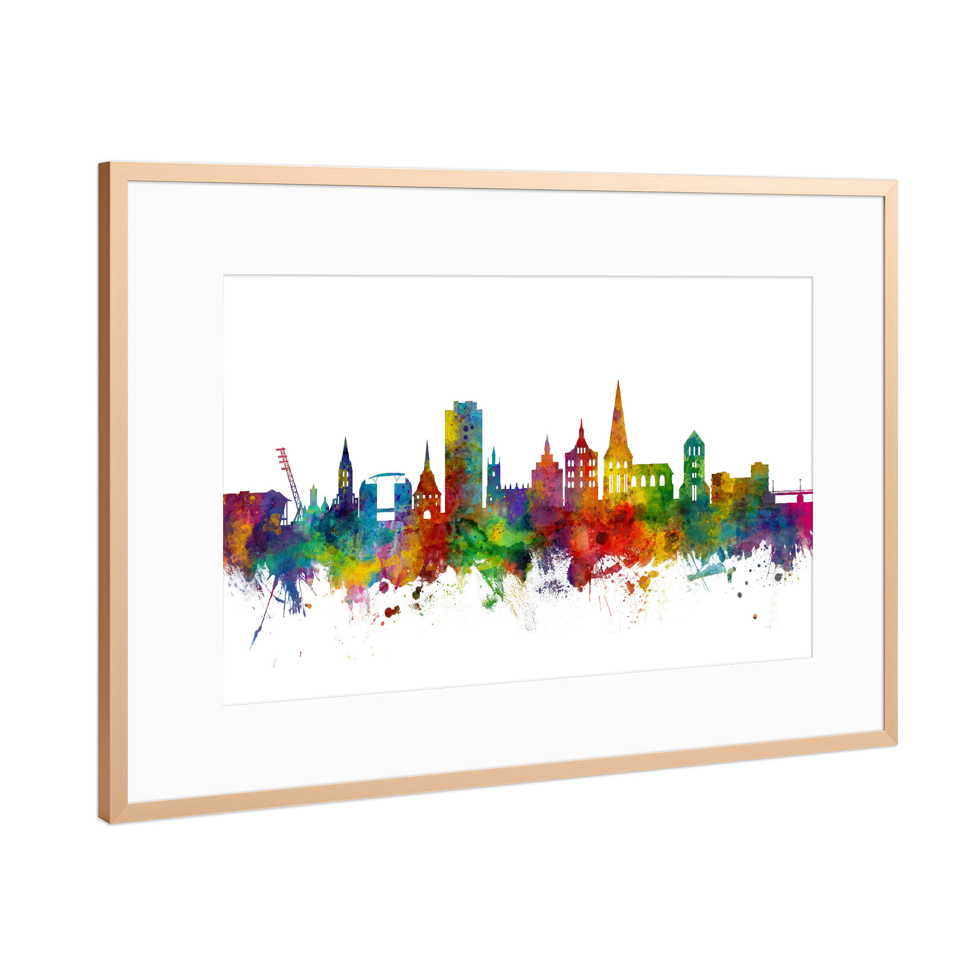 Poster mit Rahmen Kupfer "Rostock Germany Skyline" artboxONE - Städte,Reise,Städte / Weitere