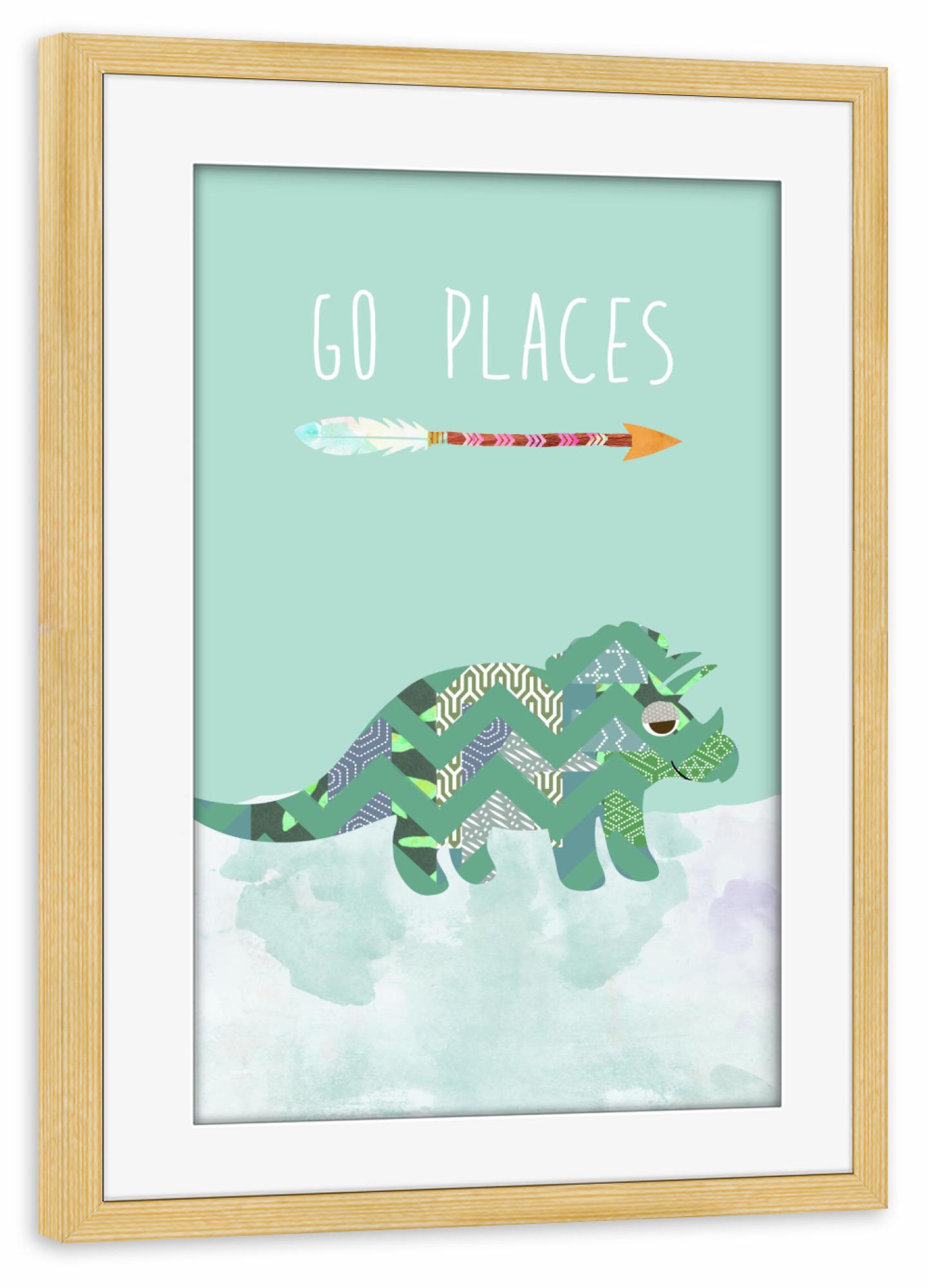 Poster mit Rahmen kiefer "Go Places Dinosaurier" artboxONE - Typografie,Für Kinder,Tiere,Lustig