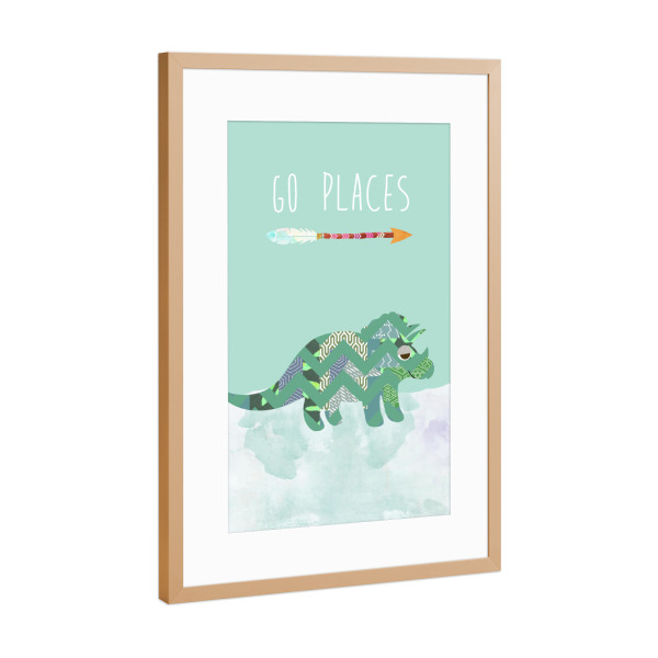 Poster mit Rahmen Kupfer "Go Places Dinosaurier" artboxONE - Typografie,Für Kinder,Tiere,Lustig