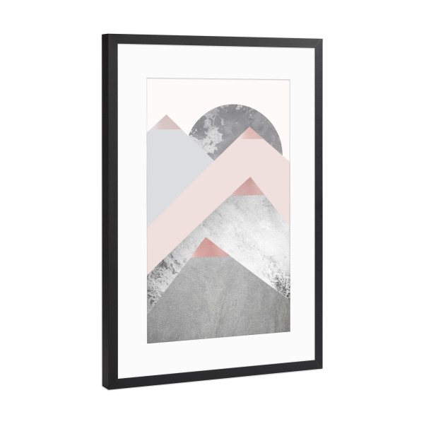 Poster mit Rahmen Schwarz (Metallic) "Scandi Mountains in Pink" artboxONE - Natur,Abstrakt,Geometrie