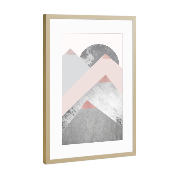 Poster mit Rahmen Gold "Scandi Mountains in Pink" artboxONE - Natur,Abstrakt,Geometrie