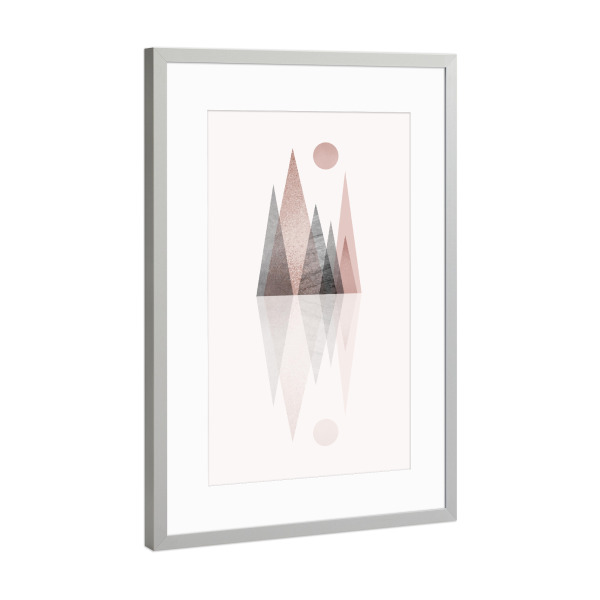 Poster mit Rahmen Silber "Scandi Mountain Reflection 2" artboxONE - Abstrakt,Geometrie