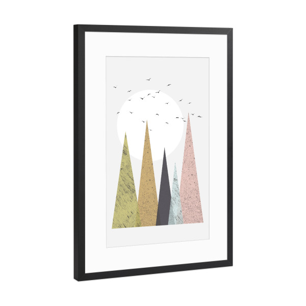Poster mit Rahmen Schwarz (Metallic) "Mid-Century Scandinavian Mountains" artboxONE - Abstrakt