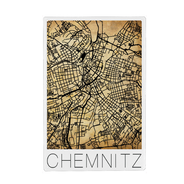 Holzbild "Retro map of Chemnitz Germany 3" artboxONE - Städte,Reise,Kartografie - Retro,Map,Chemnitz,Germany,Sepia