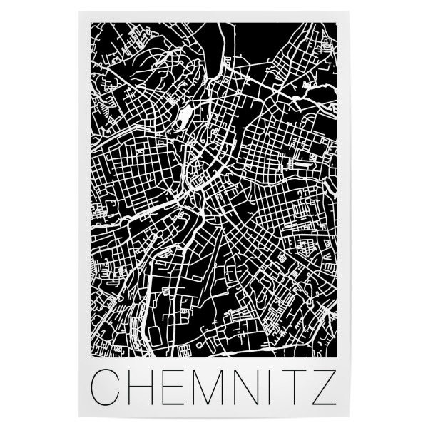 Poster "Retro Map of Chemnitz Germany" artboxONE - Städte,Reise,Schwarzweiß,Kartografie - Chemnitz,Germany,Map,Retro,Vintage,Black and white