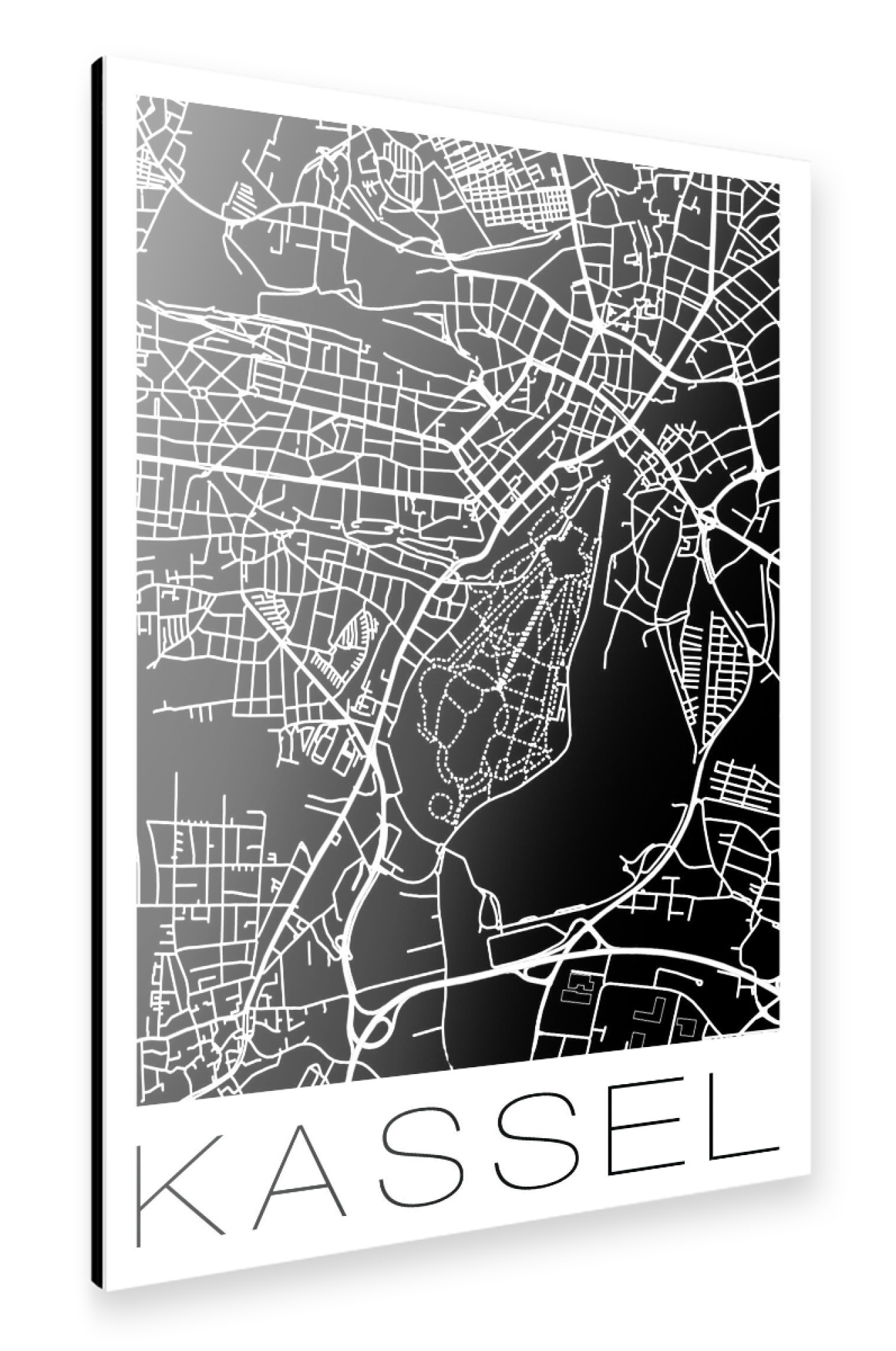 Alu-Dibond "Retro Map of Kassel Germany Black" 75x50 cm artboxONE