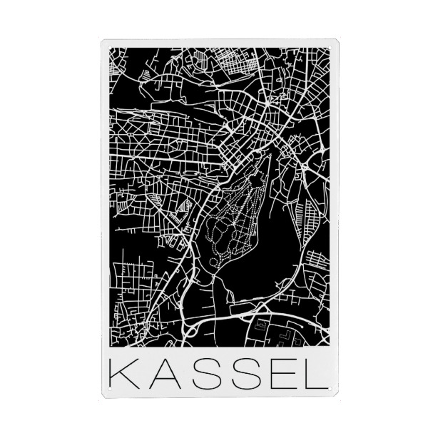 Holzbild "Retro Map of Kassel Germany Black" artboxONE - Städte,Reise,Schwarzweiß,Kartografie - Kassel,Germany,Map,Retro,Vintage,Black