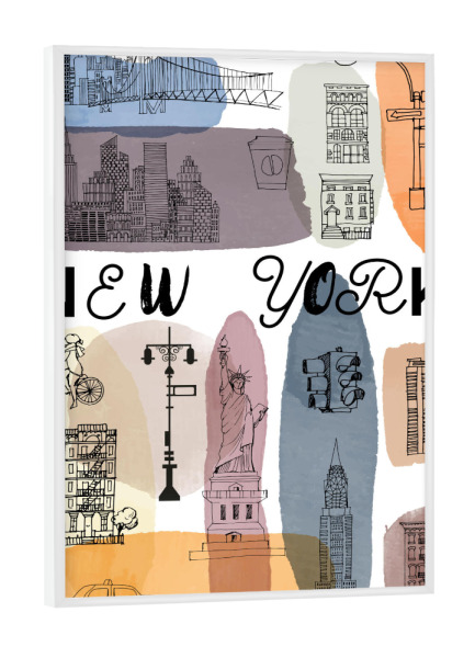 Poster mit weißem Rahmen "New York 17" artboxONE - Städte,Städte / New York,Typografie,Reise,Schwarzweiß,Reise / Länder