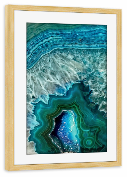 Poster mit Rahmen kiefer "Blue Agate Marble Gem Stone" artboxONE - Marmor