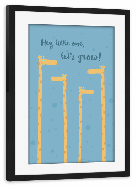 Poster mit Rahmen schwarz "Growing Giraffe" artboxONE - Typografie,Für Kinder,Tiere - Giraffe,Wachstum,Zur geburt,Kinderzimmer,Kinderbett