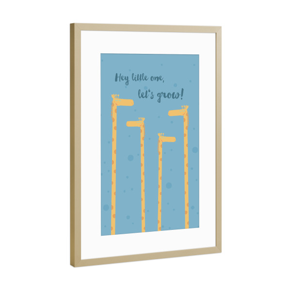 Poster mit Rahmen Gold "Growing Giraffe" artboxONE - Typografie,Für Kinder,Tiere - Giraffe,Wachstum,Zur geburt,Kinderzimmer,Kinderbett