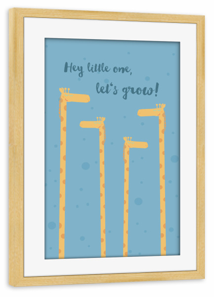 Poster mit Rahmen kiefer "Growing Giraffe" artboxONE - Typografie,Für Kinder,Tiere - Giraffe,Wachstum,Zur geburt,Kinderzimmer,Kinderbett