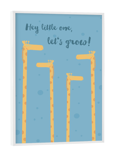 Poster mit weißem Rahmen "Growing Giraffe" artboxONE - Typografie,Für Kinder,Tiere - Giraffe,Wachstum,Zur geburt,Kinderzimmer,Kinderbett