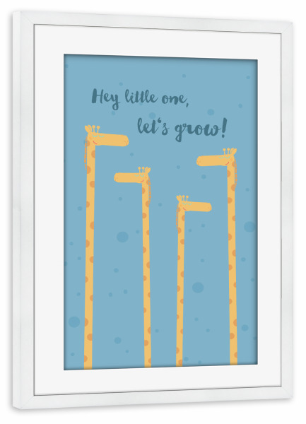 Poster mit Rahmen weiß "Growing Giraffe" artboxONE - Typografie,Für Kinder,Tiere - Giraffe,Wachstum,Zur geburt,Kinderzimmer,Kinderbett