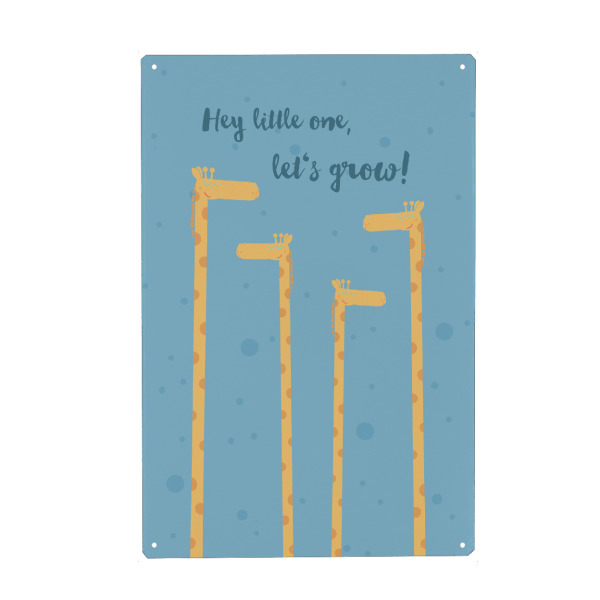 Metall Poster "Growing Giraffe" artboxONE - Typografie,Für Kinder,Tiere - Giraffe,Wachstum,Zur geburt,Kinderzimmer,Kinderbett - Blechschild