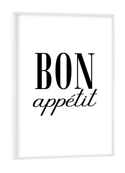 Poster mit weißem Rahmen "Bon Appetit 3" artboxONE - Typografie,Essen & Trinken,Schwarzweiß
