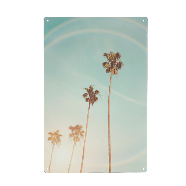 Metall Poster "Sunny Palm Trees" artboxONE - Reise,Streetart - Sunset,Palm trees,California,Beach,Palm beach,Santa monica,Retro,Boy art,Palme,Strand
