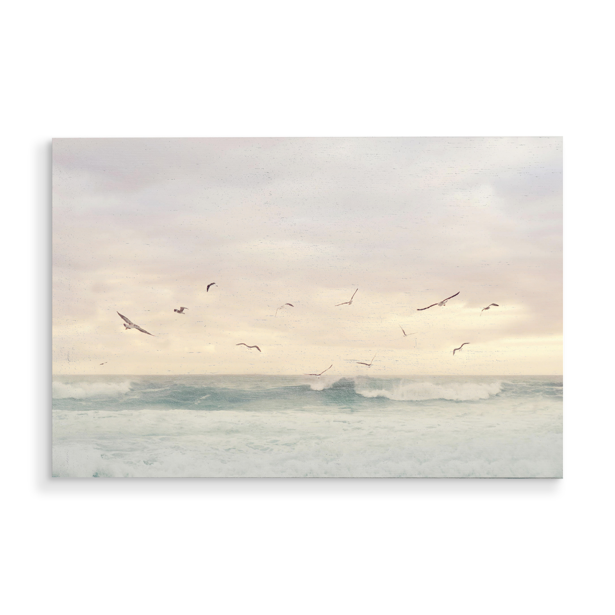 Holzbild "Sunset 3" artboxONE - Natur,Reise / Afrika - Bird,Birds flying,Ocean,Beach,Cape town,Sunset,Waves,Sea,Sea waves,Romantic,Strand,Meer,Welle