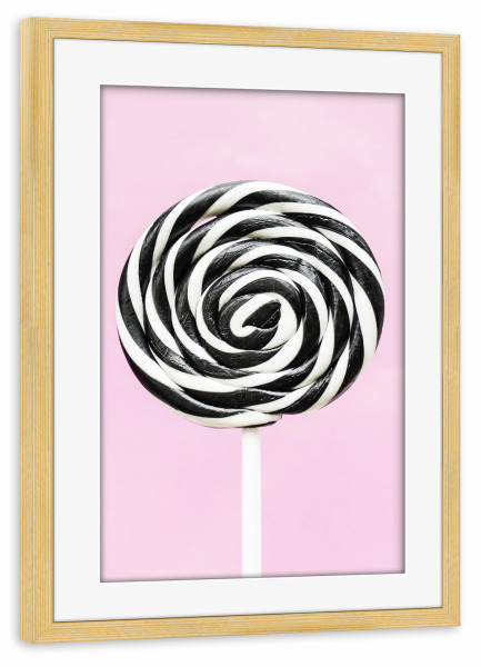 Poster mit Rahmen kiefer "Lollipop" artboxONE - Essen & Trinken,Schwarzweiß - Modern,Food,Scandinavian,Lollipop,Lollie,Sweets,Candy