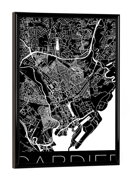 Poster mit schwarzem Rahmen "Retro Map of Cardiff Wales black" artboxONE - Städte,Reise,Schwarzweiß,Kartografie - Retro,Map,Cardiff,White,Black,Wales