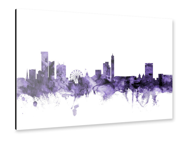 Alu-Dibond "Birmingham England Skyline violet" 30x20 cm artboxONE