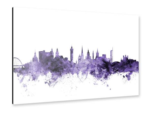 Alu-Dibond "Glasgow Scotland Skyline violet" 30x20 cm artboxONE