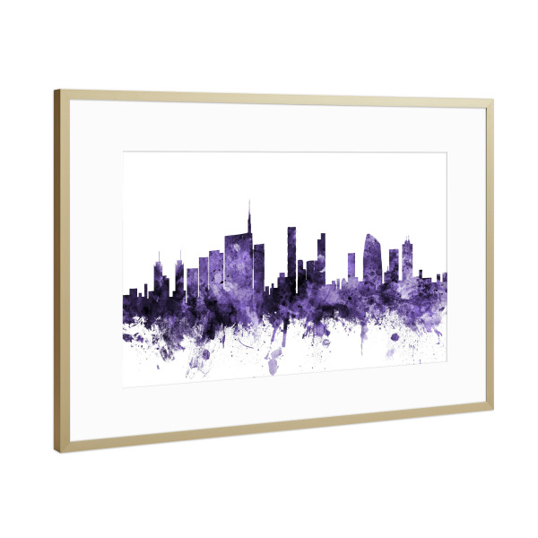 Poster mit Rahmen Gold "Milan Italy Skyline violet" artboxONE - Städte,Reise,Ultraviolet,Städte / Mailand