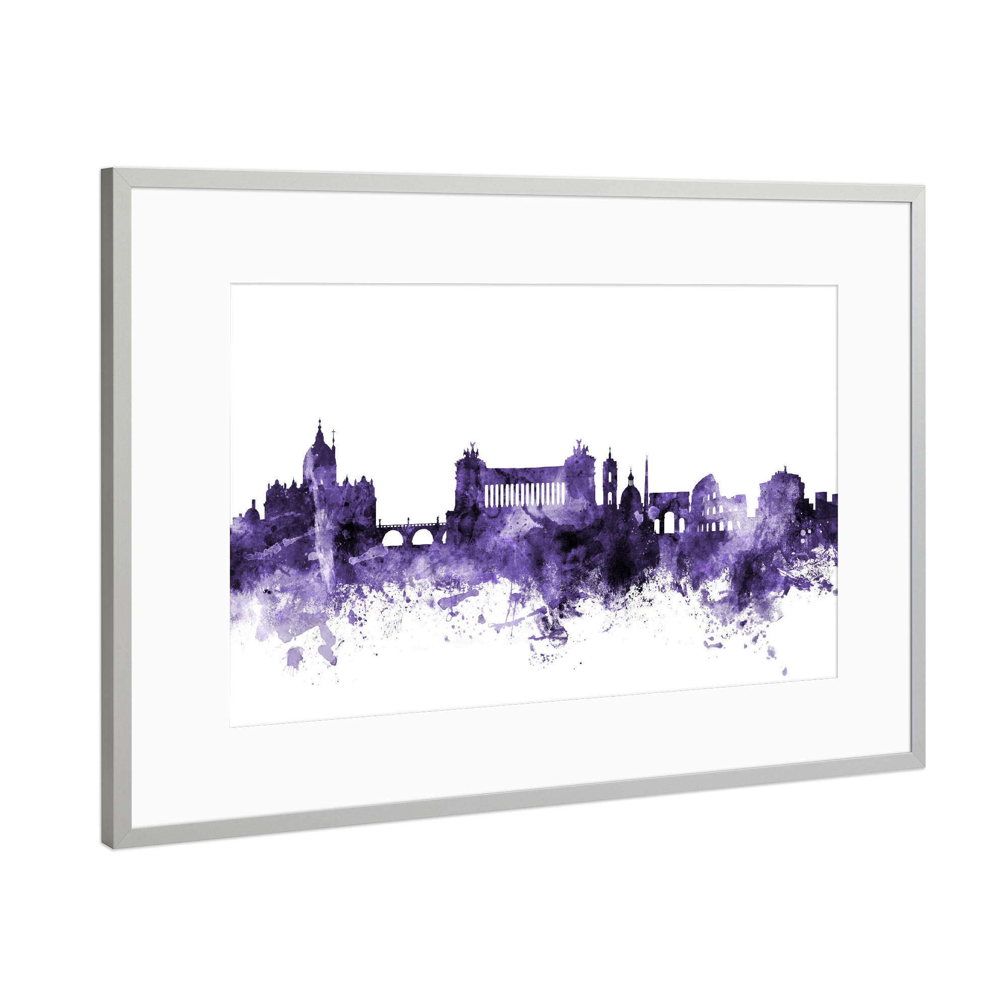 Poster mit Rahmen Silber "Rome Italy Skyline violet" artboxONE - Städte,Reise,Ultraviolet,Städte / Rom
