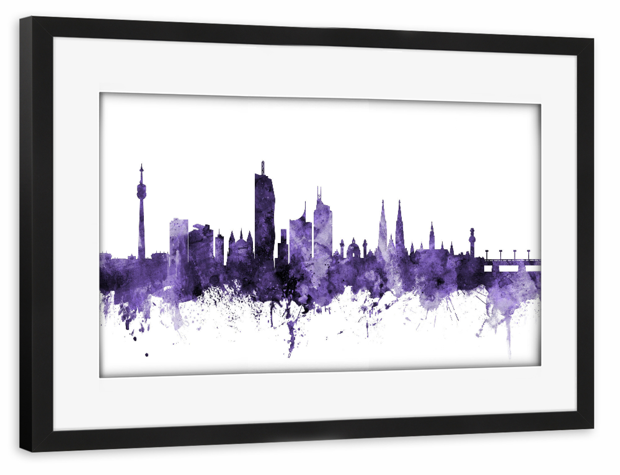 Poster mit Rahmen schwarz "Vienna Austria Skyline violet" artboxONE - Städte,Reise,Ultraviolet,Städte / Wien