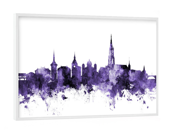 Poster mit weißem Rahmen "Bern Switzerland Skyline violet" artboxONE - Städte,Reise,Ultraviolet,Städte / Weitere