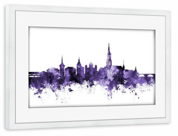 Poster mit Rahmen weiß "Bern Switzerland Skyline violet" artboxONE - Städte,Reise,Ultraviolet,Städte / Weitere