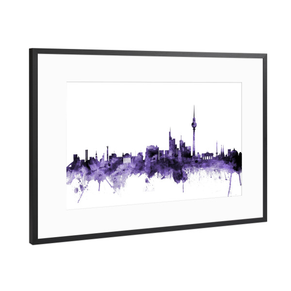 Poster mit Rahmen Schwarz (Metallic) "Berlin Germany Skyline violet" artboxONE - Städte,Städte / Berlin,Reise,Ultraviolet
