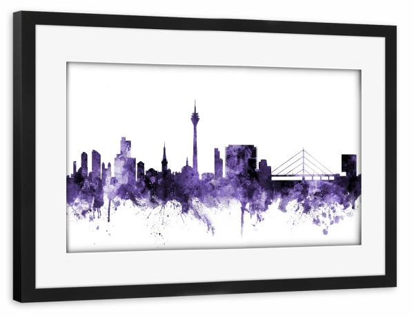 Poster mit Rahmen schwarz "Düsseldorf Germany Skyline violet" artboxONE - Städte,Reise,Städte / Düsseldorf,Ultraviolet